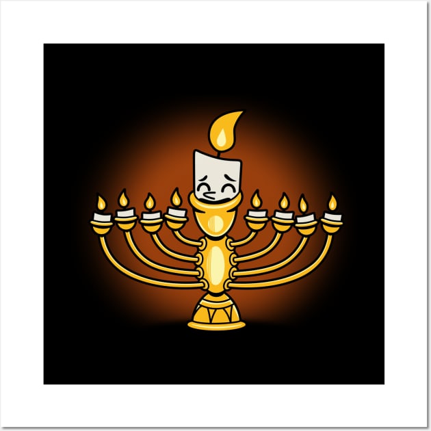 Funny Cute Hanukkah Jewish Hebrew Festival Of Lights Cute Menorah Cartoon Wall Art by BoggsNicolas